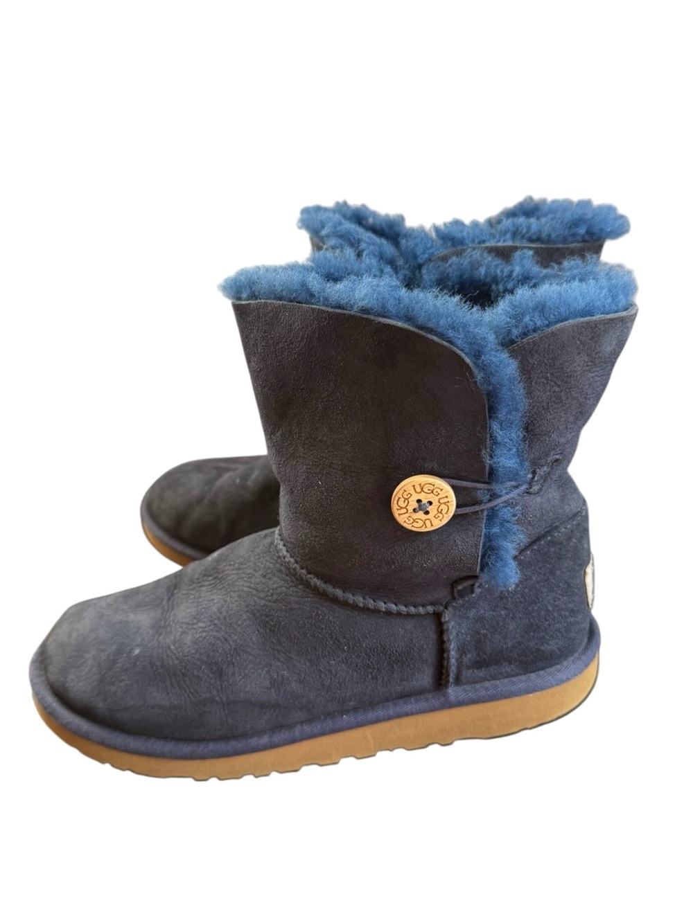 UGG Women’s Suede Bailey Button Boots Navy Blue Shearling Size 6